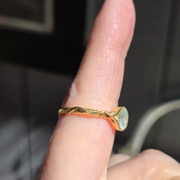 Aquamarine 1k 24k gold ring sz7.5 - Picture 9 of 11